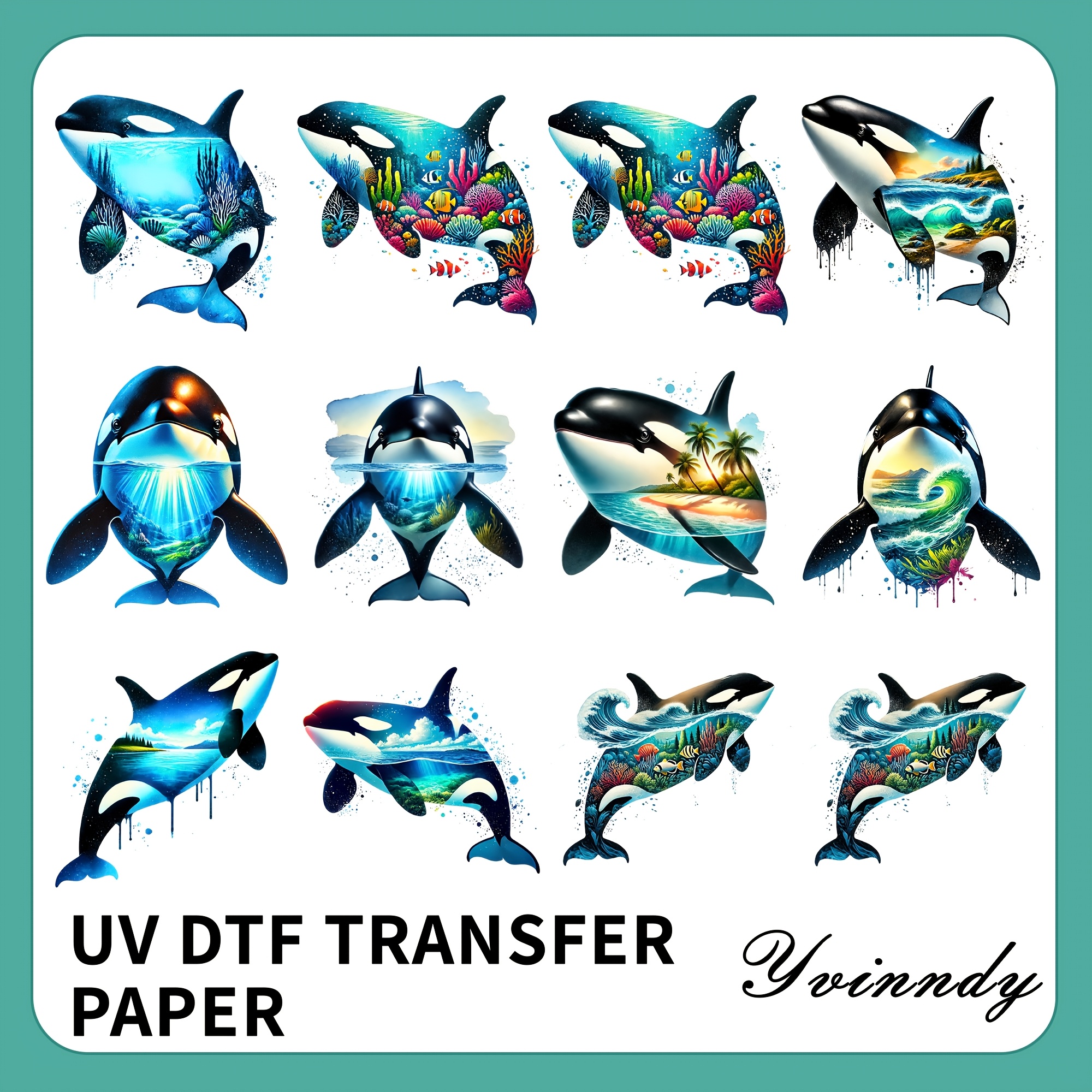 TEMU 12pcs/set Ocean Glass Jar Packaging Uv Dtf High Self Adhesive Transfer Paper Suitable For Decorating Cups And Bottles