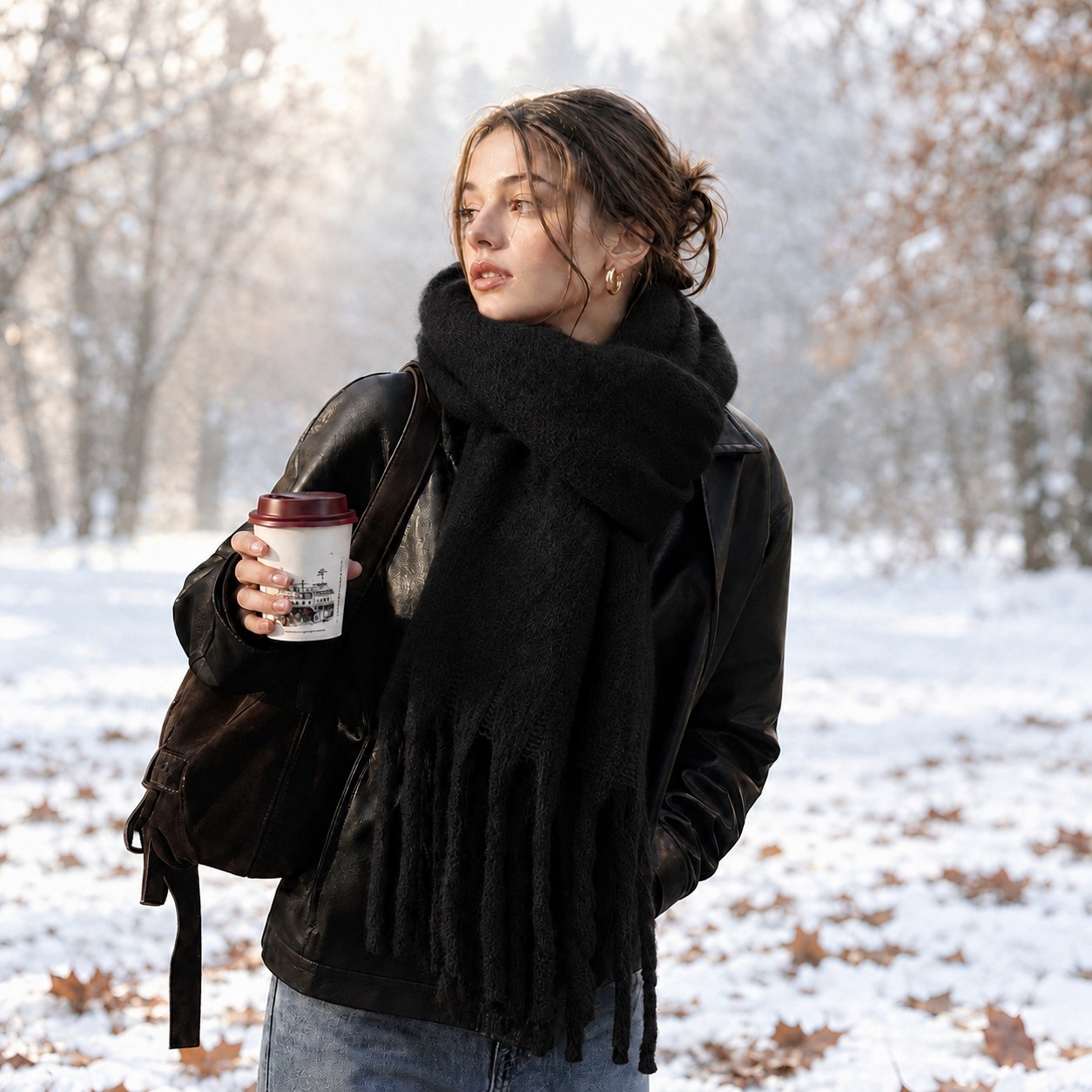 TEMU Écharpe d'hiver noire pour femme - Longue de cou épaisse, chaude et douce avec épais, adaptée au temps froid, non élastique, convient pour