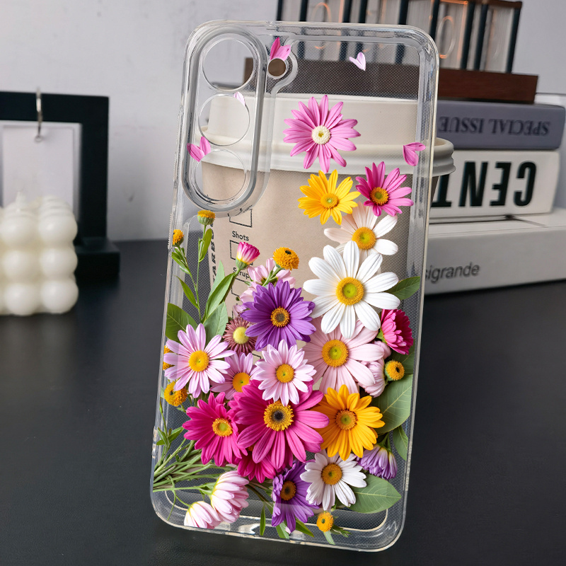 TEMU Phone Case: Five-color Daisy Creative Pattern New High-quality Transparent Phone Case Suitable For Galaxy S24 Ultra/s24 Plus/s24/s23 Ultra/s23