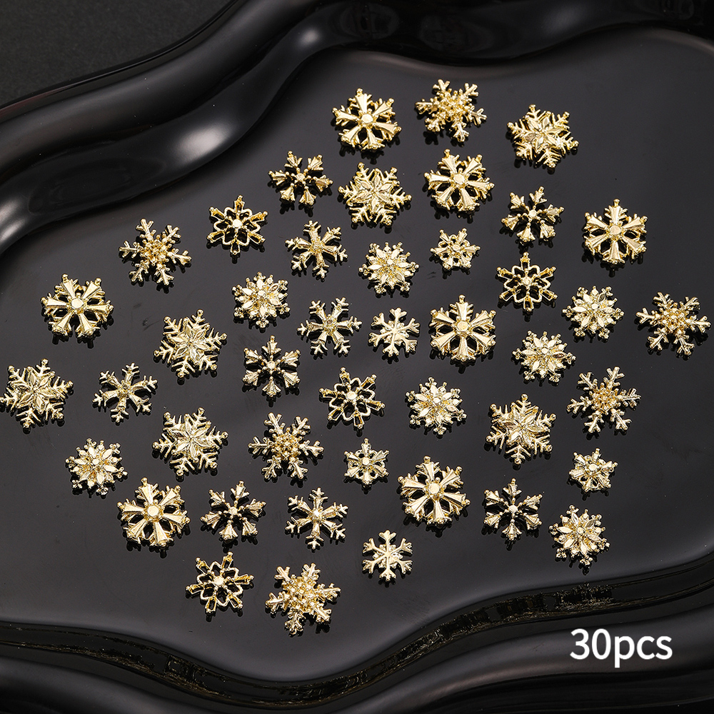TEMU 30pcs Mixed Golden And Silvery 3d Snowflake Nail Art Rhinestones, Golden And Silvery Metallic Snowflake Accessories, Christmas Nail Art Diy