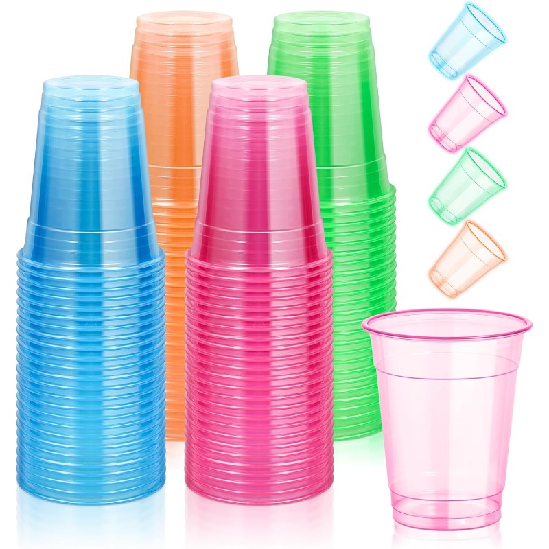 50pcs Plastic for Neon Cup, 12 Oz Disposable Glow Cup UV Black Light for Neon Party Decoration, Color Glow for Rave Christmas Thanksgiving Halloween Holiday for School Halloween Halloween, Christmas