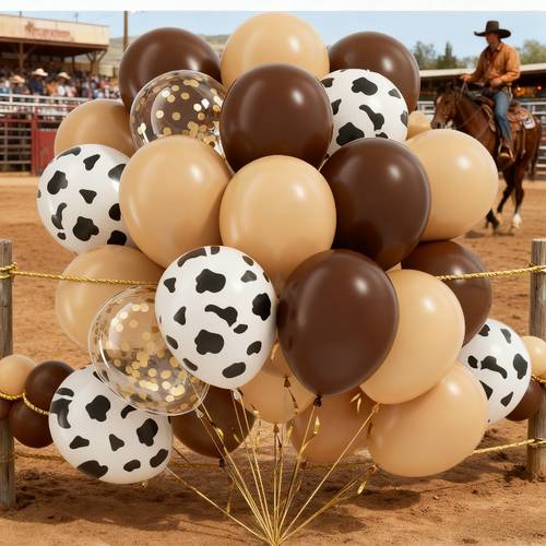 48pcs brown nude print latex balloons western cowboy theme with brown nude confetti suitable for farm birthday wedding shower gender reveal party decorations