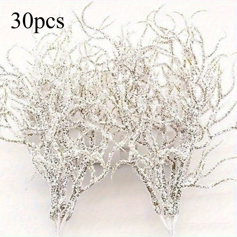 TEMU 30 tiges d'herbe artificielle blanche et de branches de cèdre - Parfait pour , les fêtes et les décorations de Noël