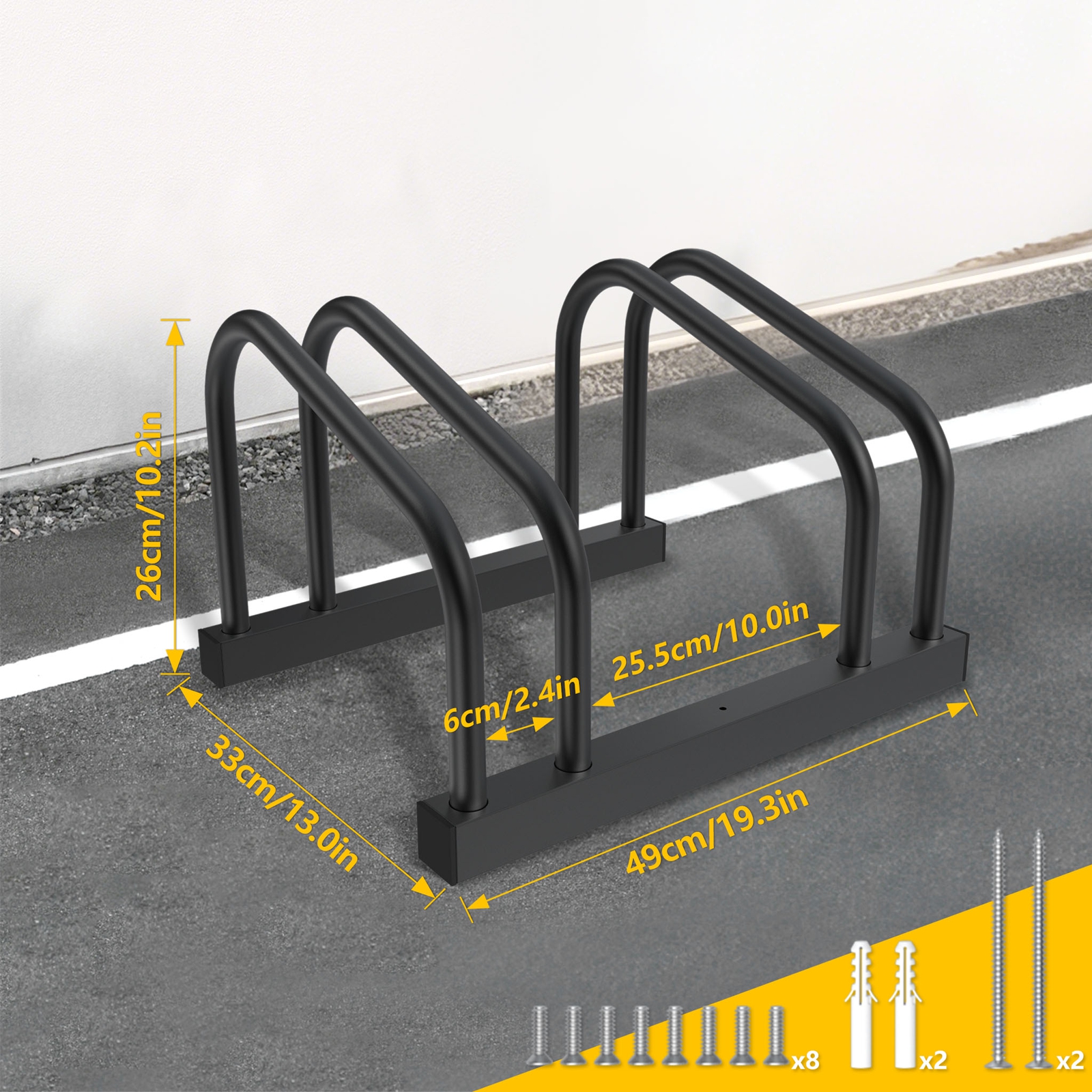 TEMU Support de vélo en métal à matériau zingé à froid/mat pour 2/4/6/8 roues, support multiple pour montage mural et au sol
