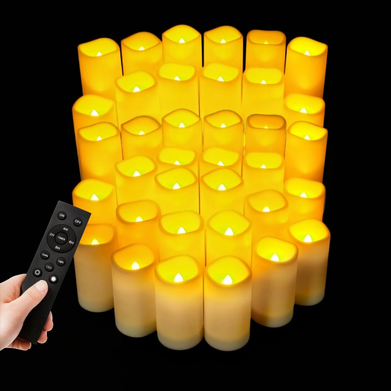 TEMU Ensemble de 36 piliers LED télécommandés (4/5/6/7 pouces) - Fonction de minuterie; Convient pour la décoration intérieure, , les dîners de