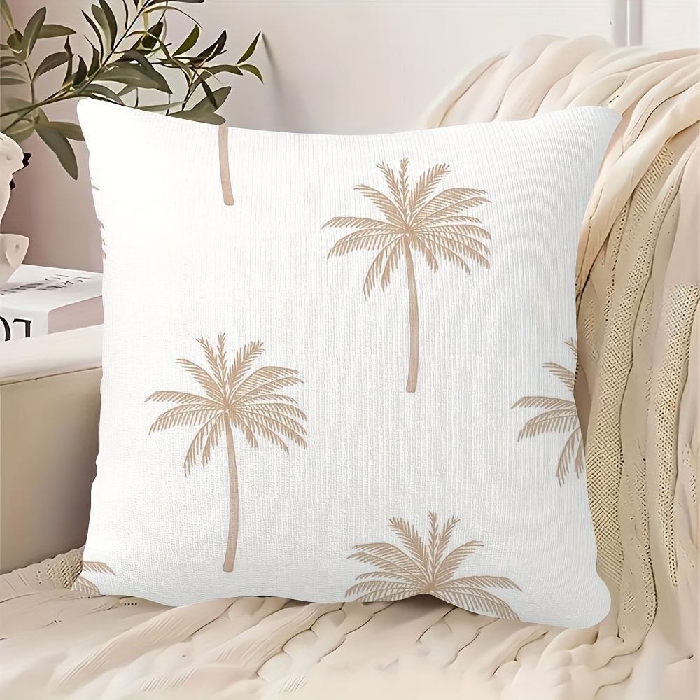 TEMU 1pc Bohemian Palm Tree Pillow Cover - Palm Print Cushion Case With Zipper Closure, Short Plush Suitable For Home, Sofa, Bed, Car Decor - Machine