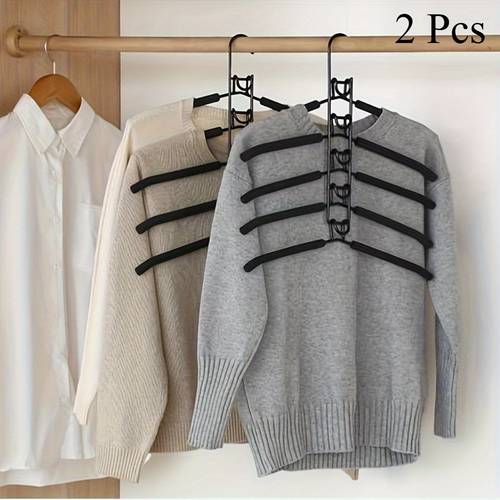 2pcs magic hangers 5 tier space saving foldable closet organizers with non slip foam tubes durable plastic multi functional wardrobe hangers for dorms closets shirts sweaters pants