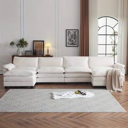 white chenille modular l shaped sleeper sectional sofa convertible cloud couch with deep seating space saving design for apartments living room home office stain resistant fabric high density foam removable armrests modern modular sectional with storage ottoman convertible sofa bed apartment furniture sleek furniture soft fabric versatile seating stylish