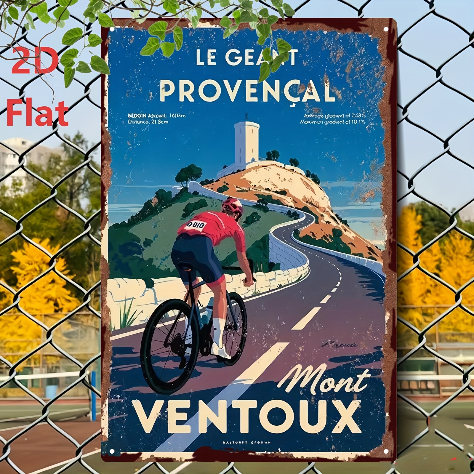 TEMU Panneau Métallique Cyclisme Mont Vintage 2D Plat, Art Mural Rustique en Tôle avec Scène de Route de Montagne, Parfait , Bar, Garage, Café et