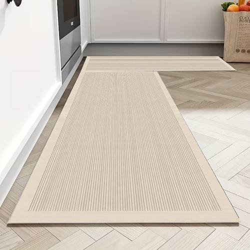 1pc minimalist solid color vertical stripe kitchen mat made of high quality polyester fiber non slip absorbent and easy to care is wear resistant and rectangular suitable for home kitchen floor decoration