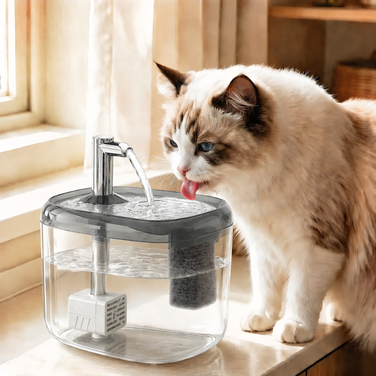 TEMU 3 Colors Available New Faucet Fountain Large Capacity Pet Water Dispenser, Summer Pet Hydration Cooling, Silent Automatic Circulation, Gift,
