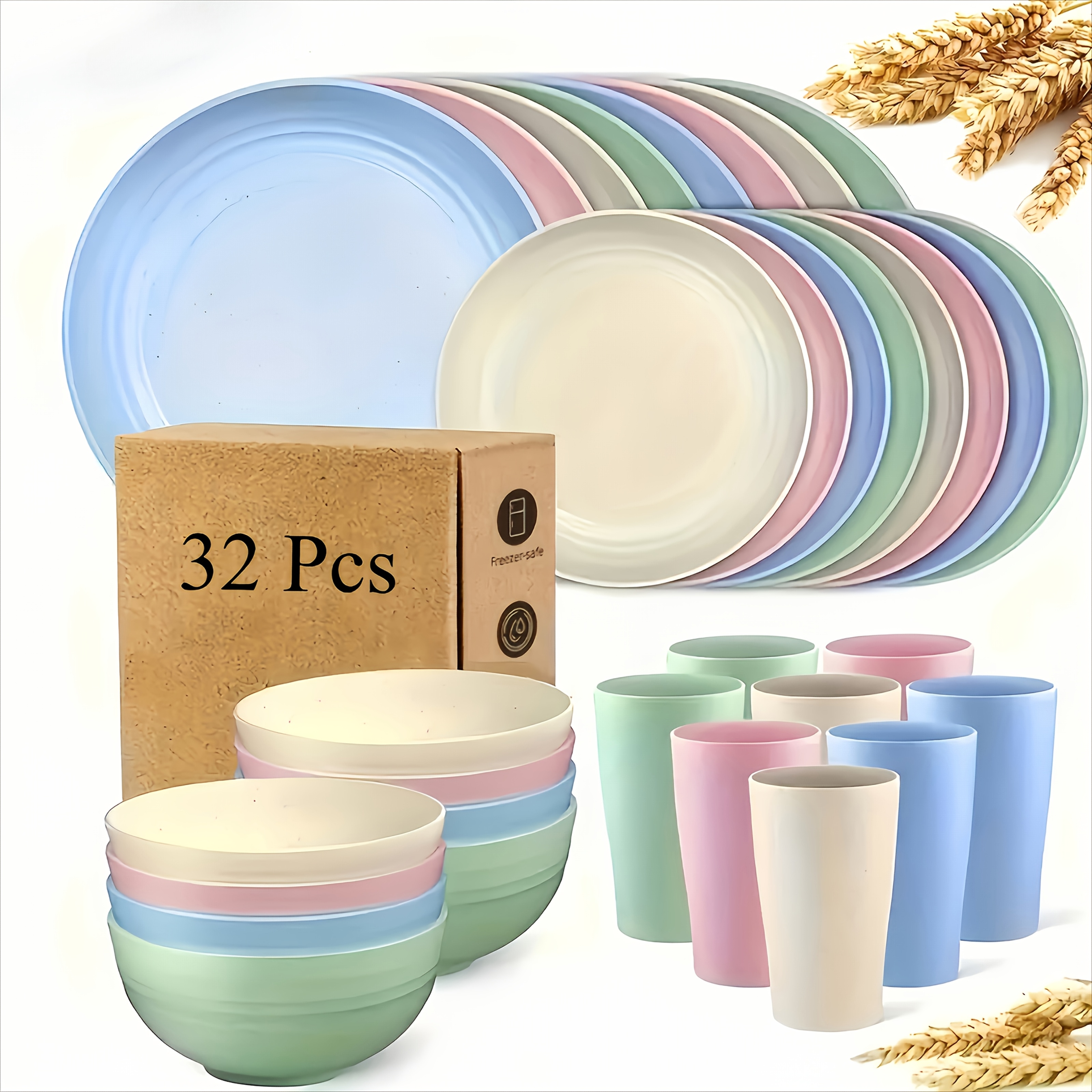 TEMU Set di stoviglie da 32/16 pezzi, inclusi e ciotole per 8 persone, in plastica sicura per microonde e lavastoviglie. Questo set di 癡 per San