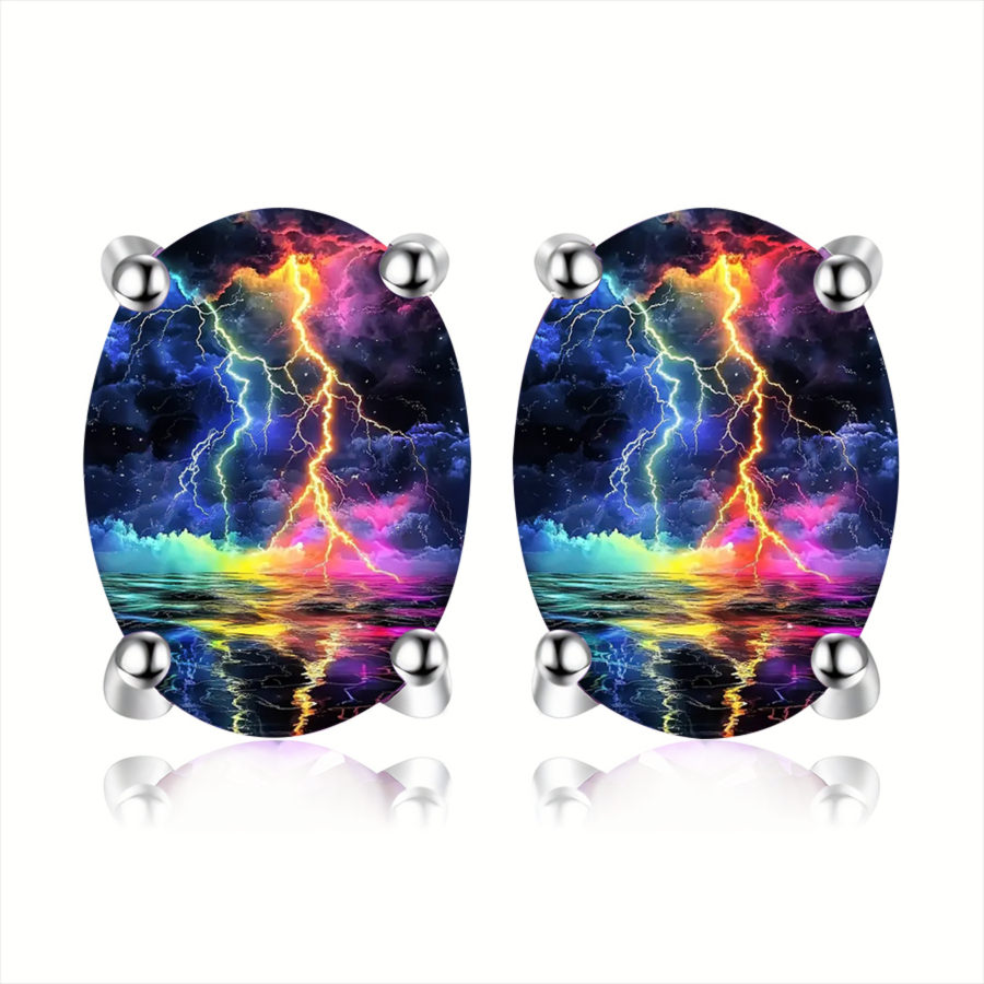 TEMU 2pcs Rainbow Lightning Earrings | And Storm Themed Jewelry With Design, Elegant And Luxurious Style, Alloy With Glass Mosaic, Ideal For Daily