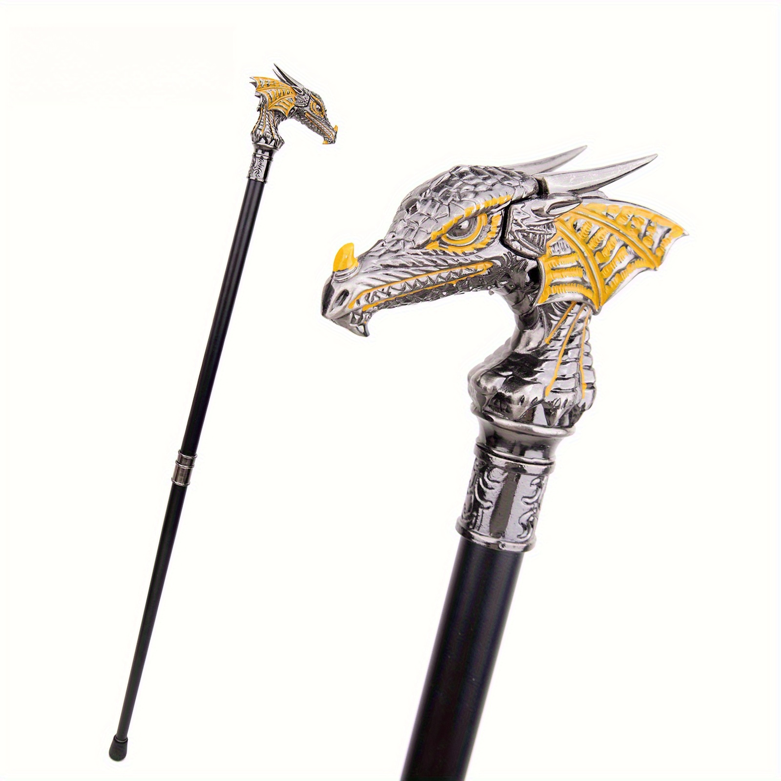TEMU Faucet Role-playing Staff - Elegant 92.96 Cm Metal Cane With Intricate Dragon Design, Steam Punks, Role-playing And Party Gifts, Collectibles |
