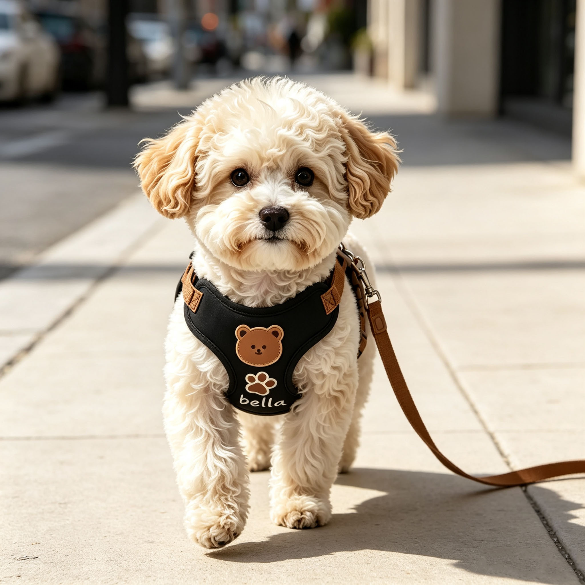 Solid Color Bear Pattern Dog Harness and Leash Set, Adjustable