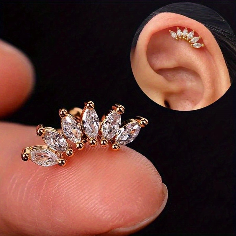 E-shop 1 Paar Damenmode Ohrstecker, Elegante süße synthetische Zirkonia eingelegte Schraubverschluss Knochen Ohrstecker, Damen Temperament All-Match