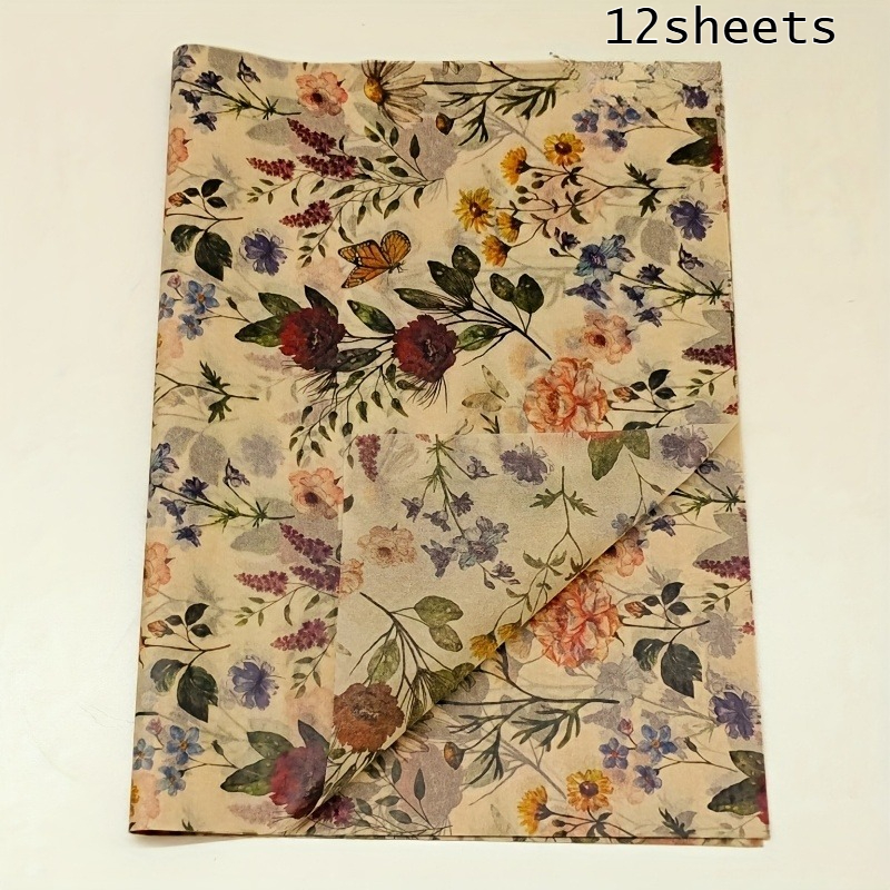 TEMU 12 Sheets Floral Tissue Paper With Butterflies And Daisies - 20x14 Inch Lightweight Moisture-resistant Gift Wrapping Paper, Suitable For