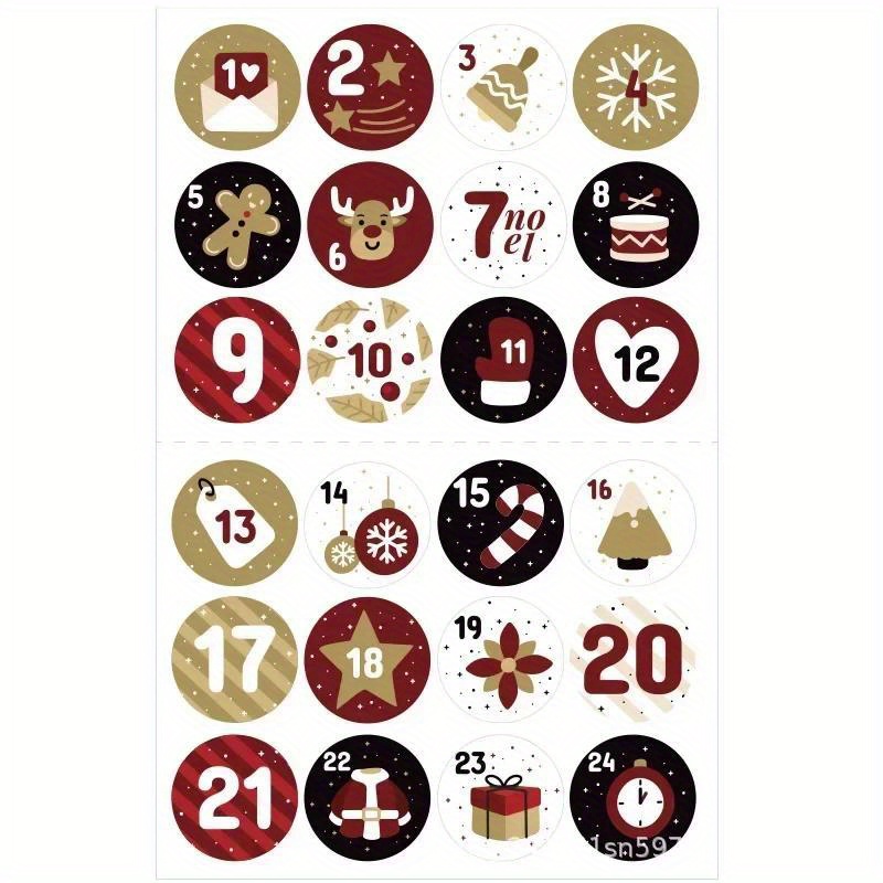 1-24 Christmas Advent Calendar Number Paper Stickers Gifts Baking Package Envelope Stationery Xmas Party Seal Label Stickers