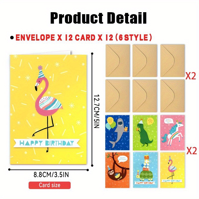 TEMU 24pcs Birthday Cartoon Illustration Greeting Cards, Send Greeting Cards , Colleagues, Family, Party