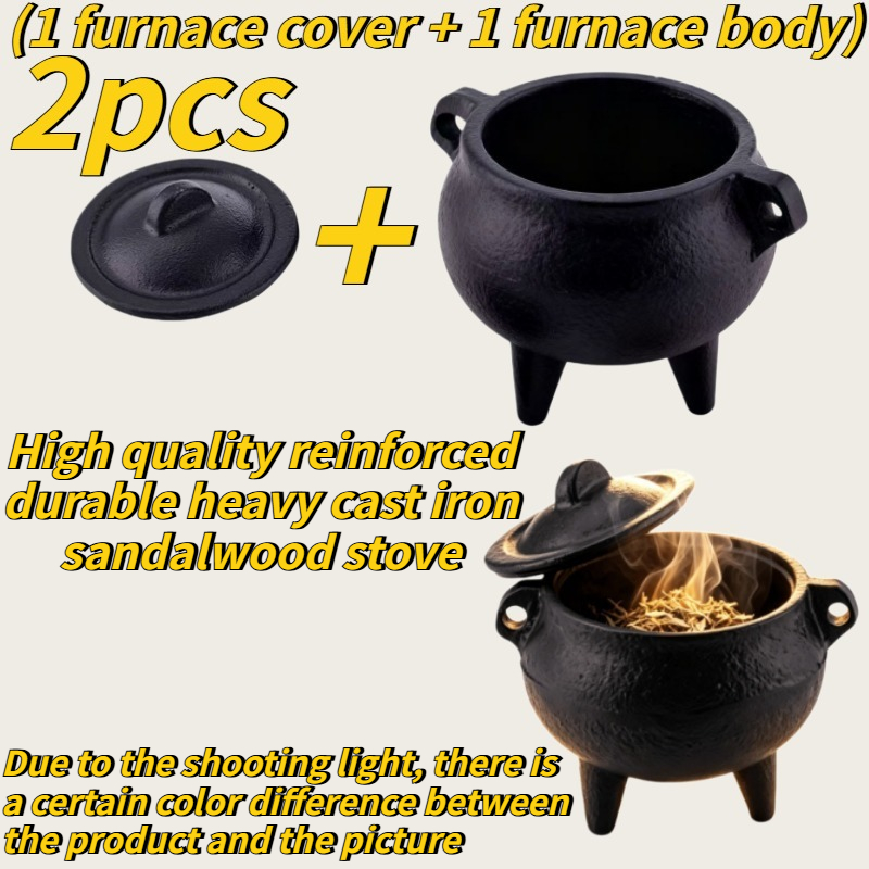 TEMU 2pcs(1 Burner Lid+ 1 Burner Body) Cast Iron Incense Holder With Lid And Handle. High-quality, Reinforced, Durable, Heavy-duty, New Model Mini