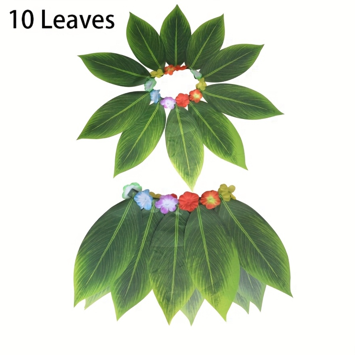 Image of 10/15pcs Hawaiian Polyester Leaf Grass Skirt - Cartoon Theme Non- Weaving Method For Beach Festival Party Show Decoration