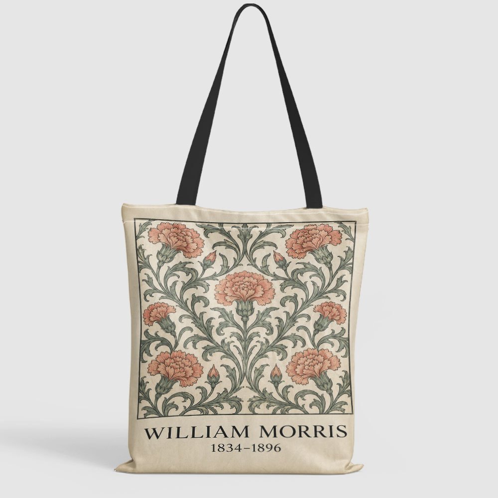 TEMU 2d William Floral Vine Canvas Tote Bag - Reusable Shopping Bag With Print, Durable Handles, Hand Washable, Everyday Tote | Art Tote | Sturdy