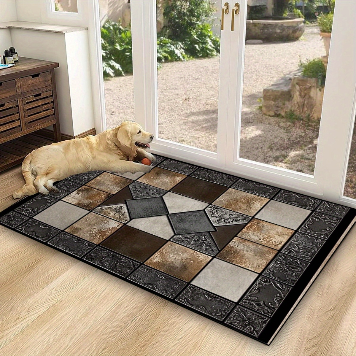 TEMU 1pc Panel Frame Printed Pattern Rectangular Doormat, Non-slip, Suitable For Indoor Use, Holiday Decoration, Summer Decoration, Entrance Mat