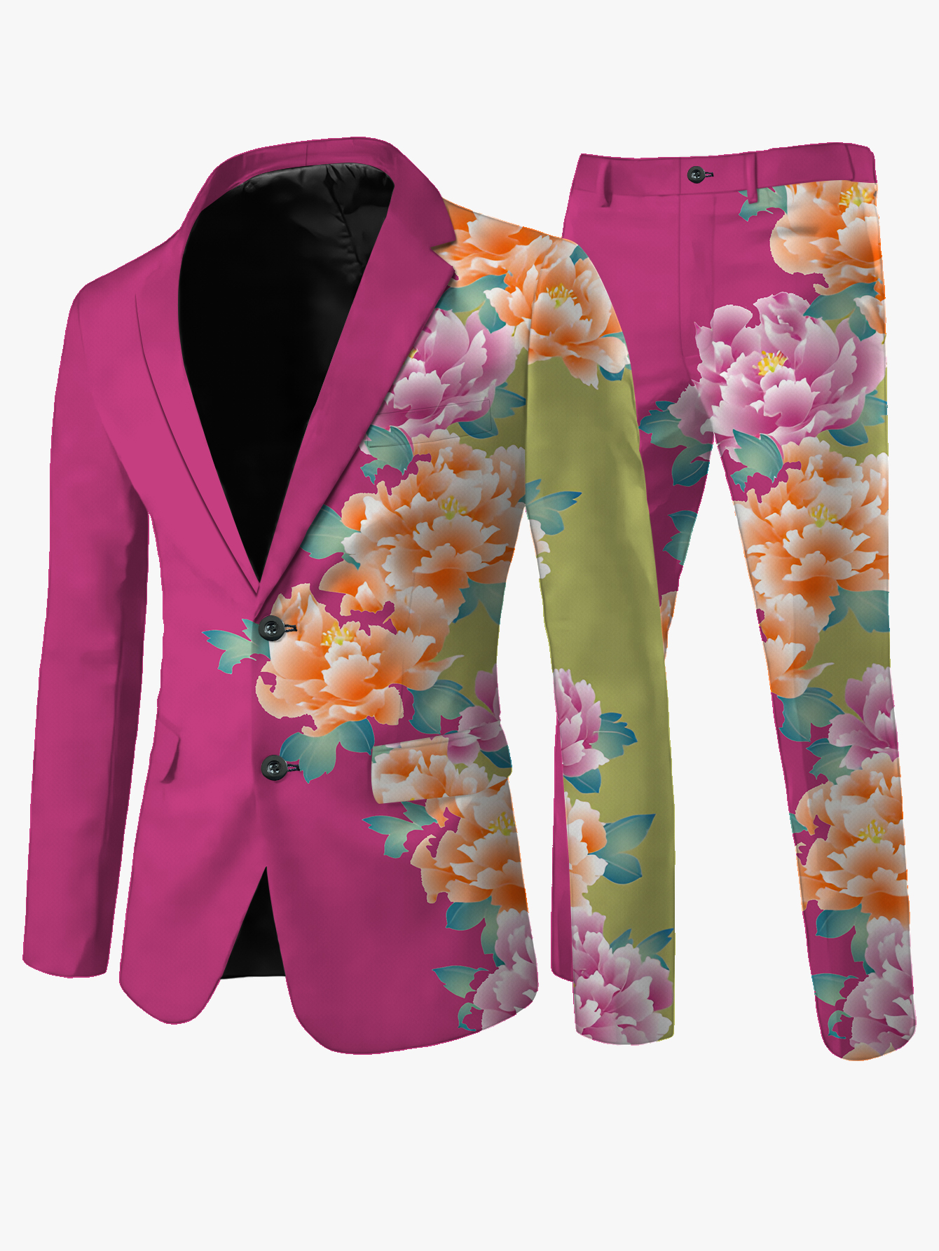 Traje casual para hombre con estampado floral Diseño elegante de flores  rosas y larga de poliéster, cuello de