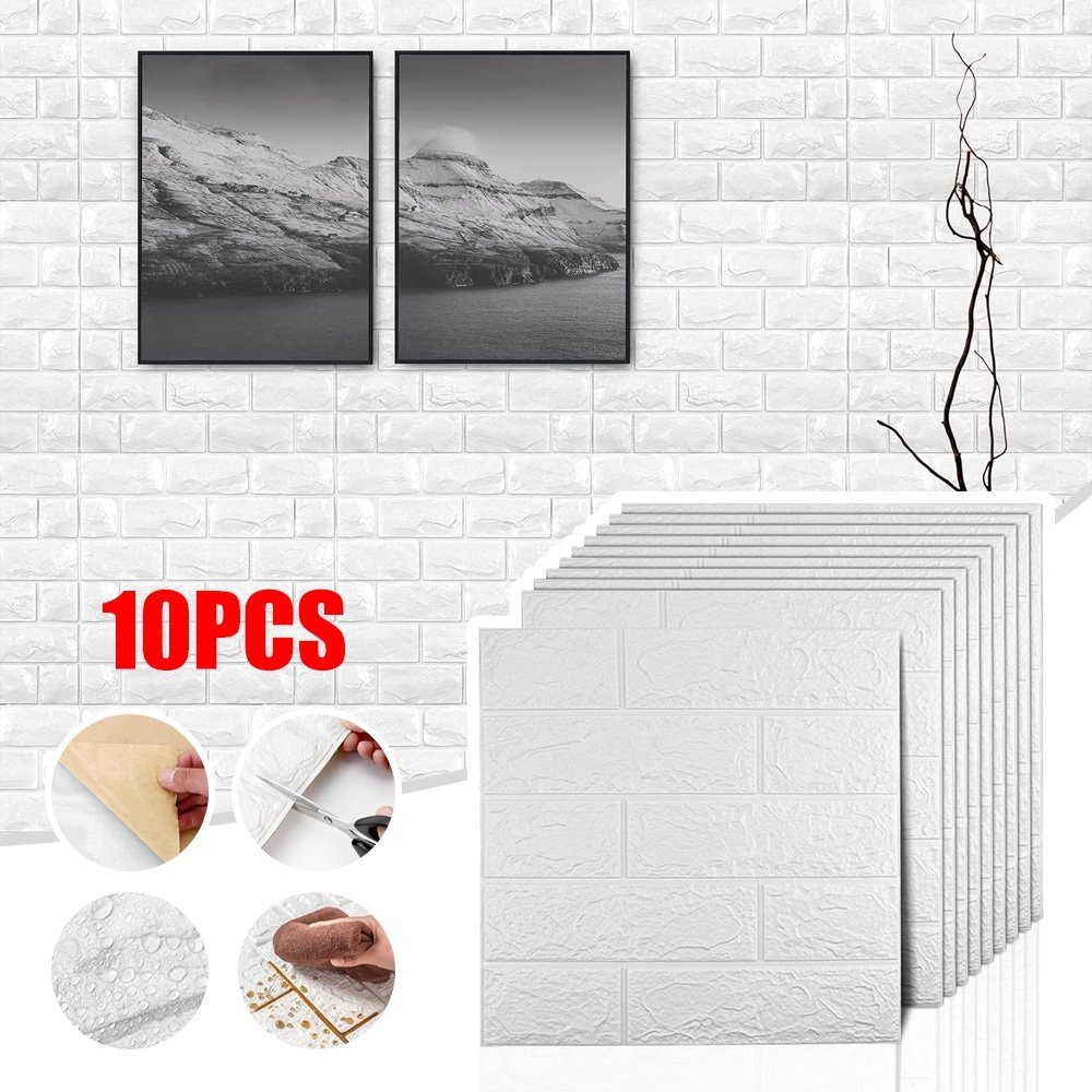 Image of 10pcs Pack Of Self-adhesive 3d Wallpaper, Stain-resistant Decorative Wall Stickers, Easy To Apply And Diy, Removable, Suitable For Living Room, Bedroom, Kitchen And Other Home Decorations.
