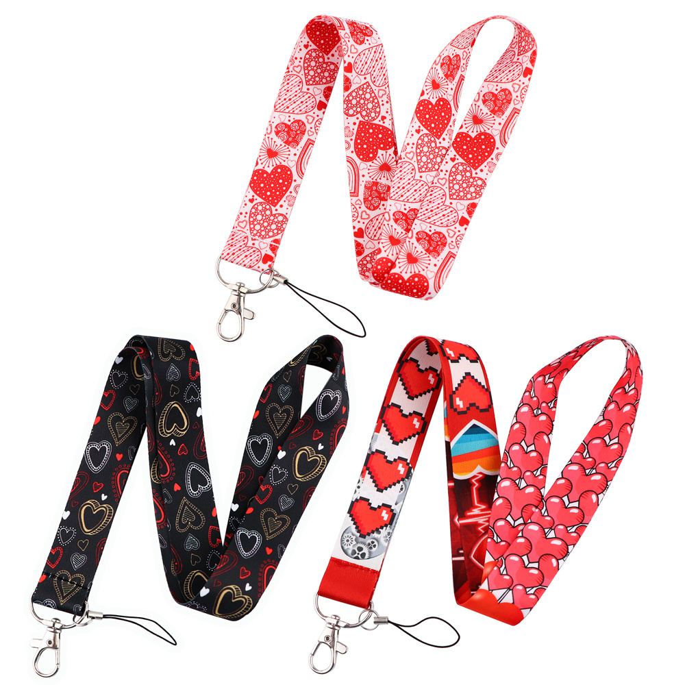 

2pcs Chic Love Heart Lanyards In - Polyester Neck Straps With Keyring & Heart Patterns For Id Badges, Keys | Perfect Gift For Couples & Valentine's Day