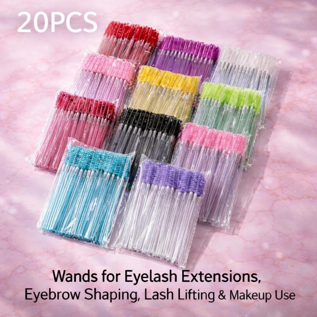 20pcs Pack Eyelash & Eyebrow Spoolie Brush Set With Nylon Bristles & Palm Handle Mascara Wands Suitable For Lash Extensions, Brow Shaping, Travel-friendly For, Salon, Lash Grooming For Skin Types