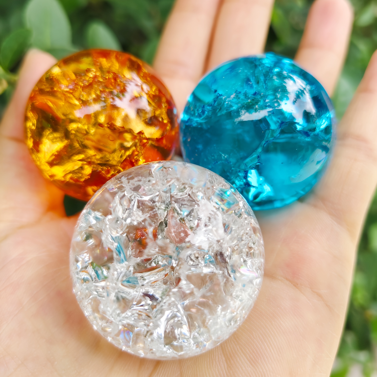 TEMU 3pcs Handmade Glass Crackle Ball Decorations - Natural Crackle Spheres Suitable For Christmas Tabletop Centerpieces, Natural Crackle Patterns,