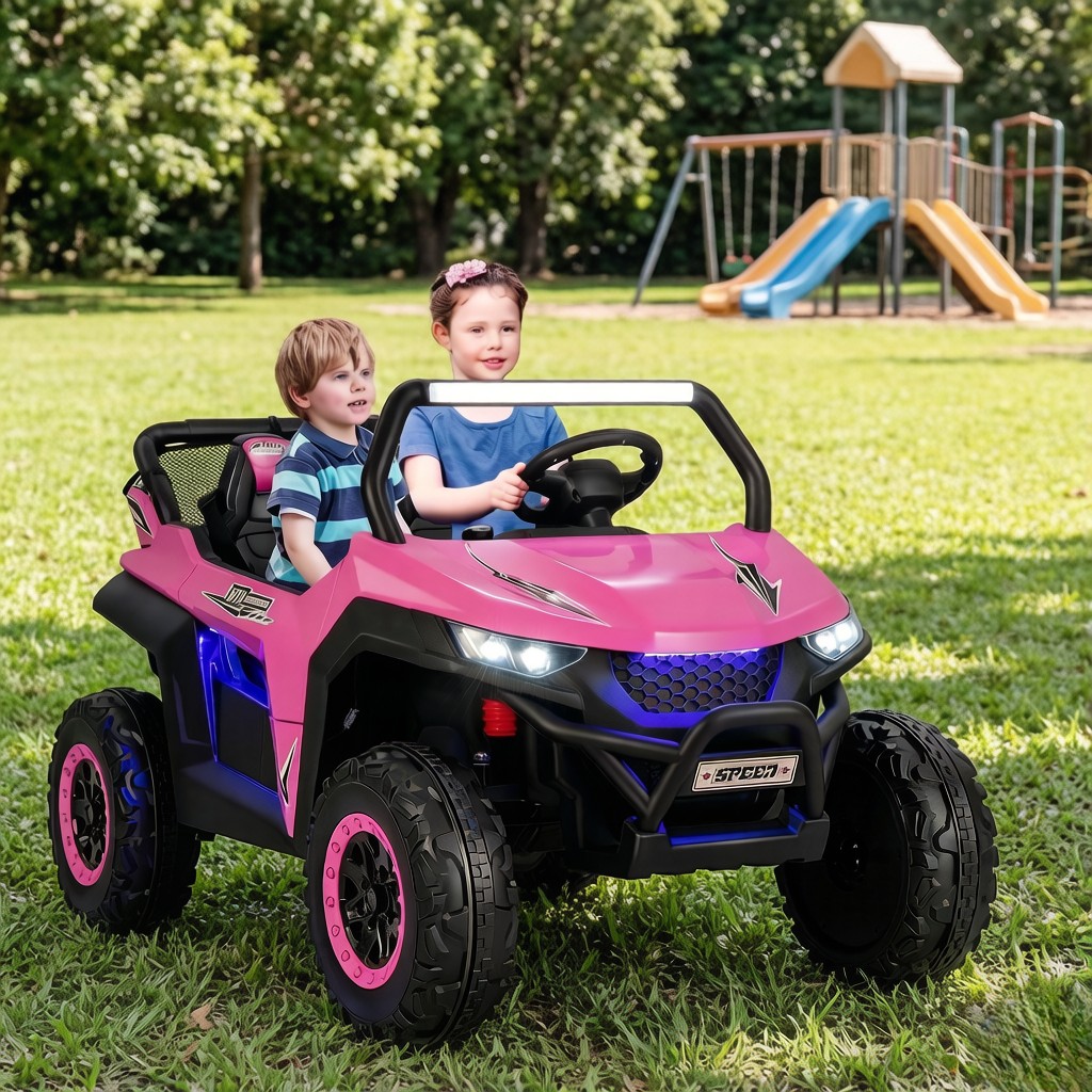 TEMU Voiture pour enfants 2 places, 12V avec ceinture de sécurité, démarrage progressif, 2 amortisseurs, phares et lumières pour garçons et filles,