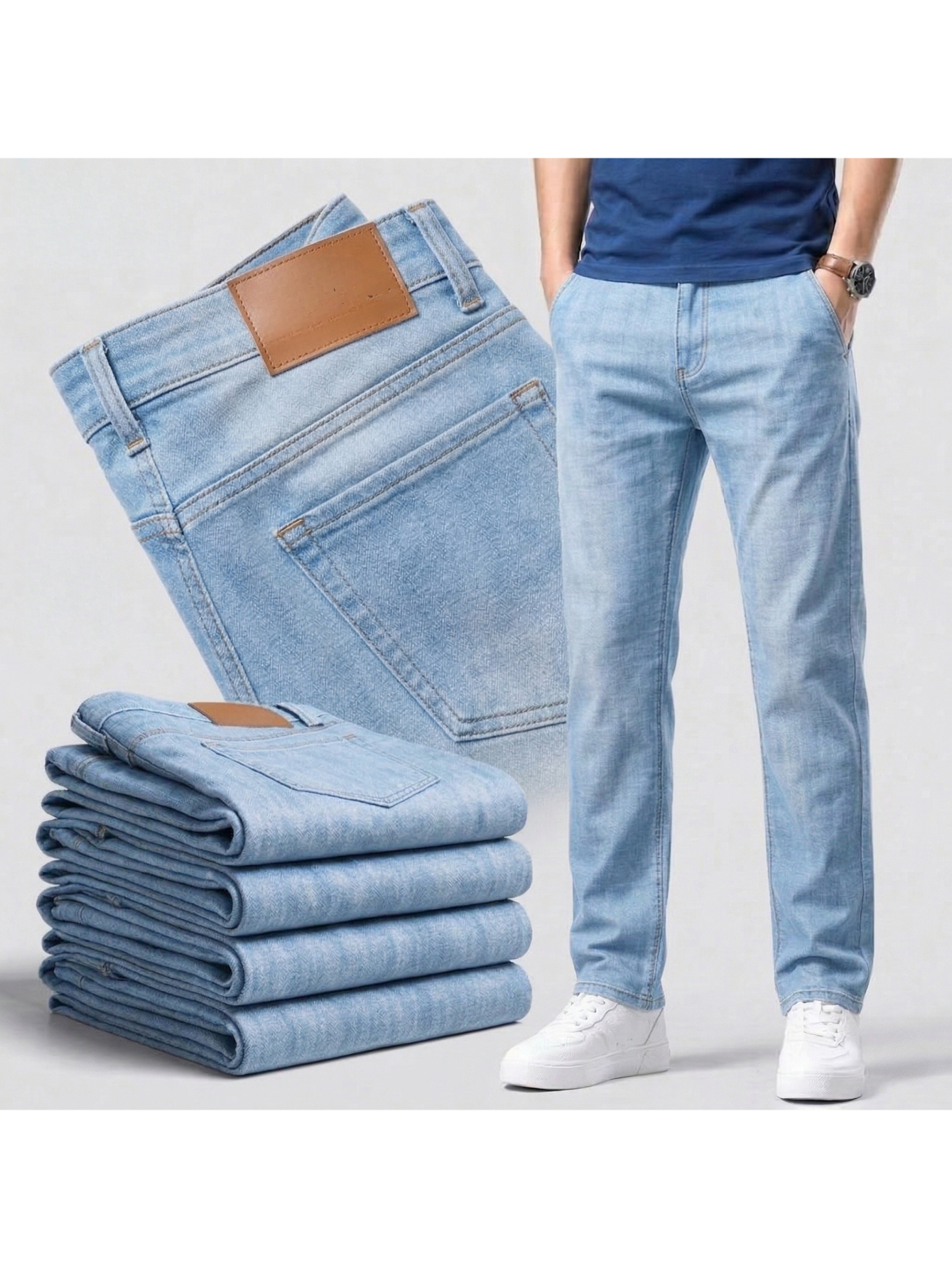 3 colors mens jeans classic comfortable elastic washable durable straight leg trousers for   suitable for casual business work daily casual wear and travel essentials   cost   jeans