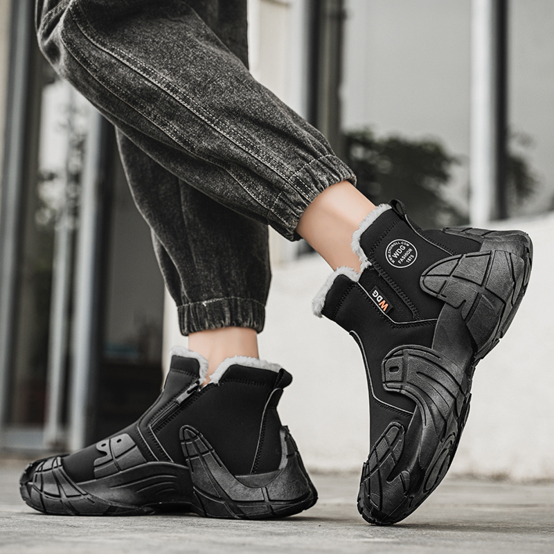 Solid Color Trendy Men Snow Boots, Rugged Outdoor Functional Shoes