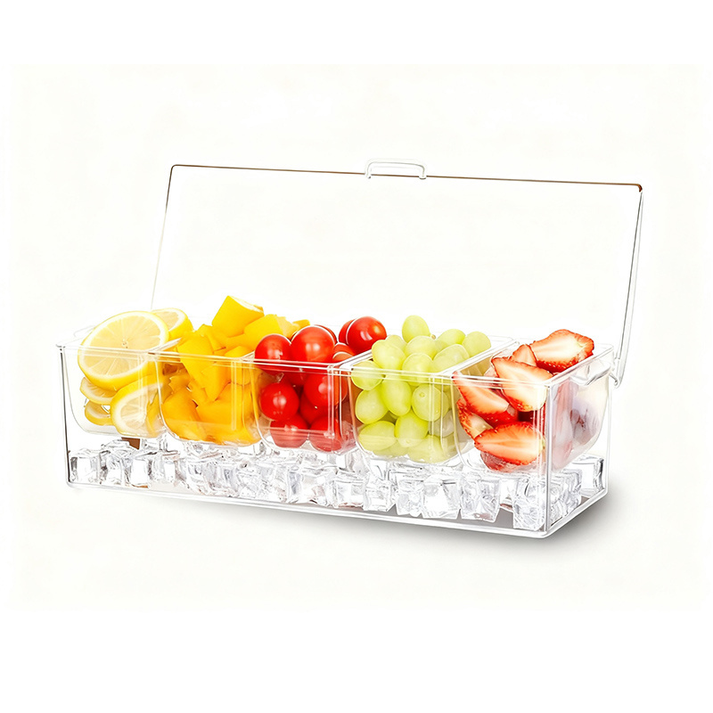 Image of 1pc Portable Refrigerator Storage Box For Entertaining Parties With Lid, Bar Decoration Rack, Removable 5 Compartment Box, Clear Food Dispenser, Fruit Tray, Kitchen Preservation And Storage Container