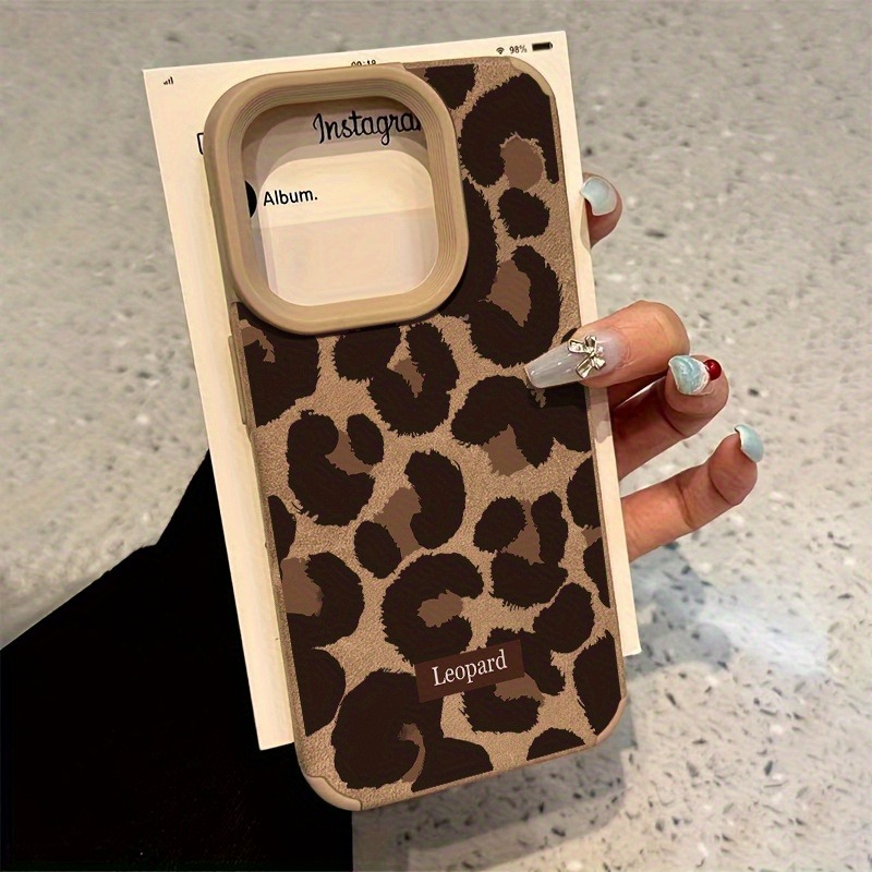 TEMU Phone Case - 1pc Brown Leopard Print Trendy Pattern Faux Leather Phone Case Suitable For Iphone 18 17 16 15 14 13 12 11 Xr Xs Phone Case