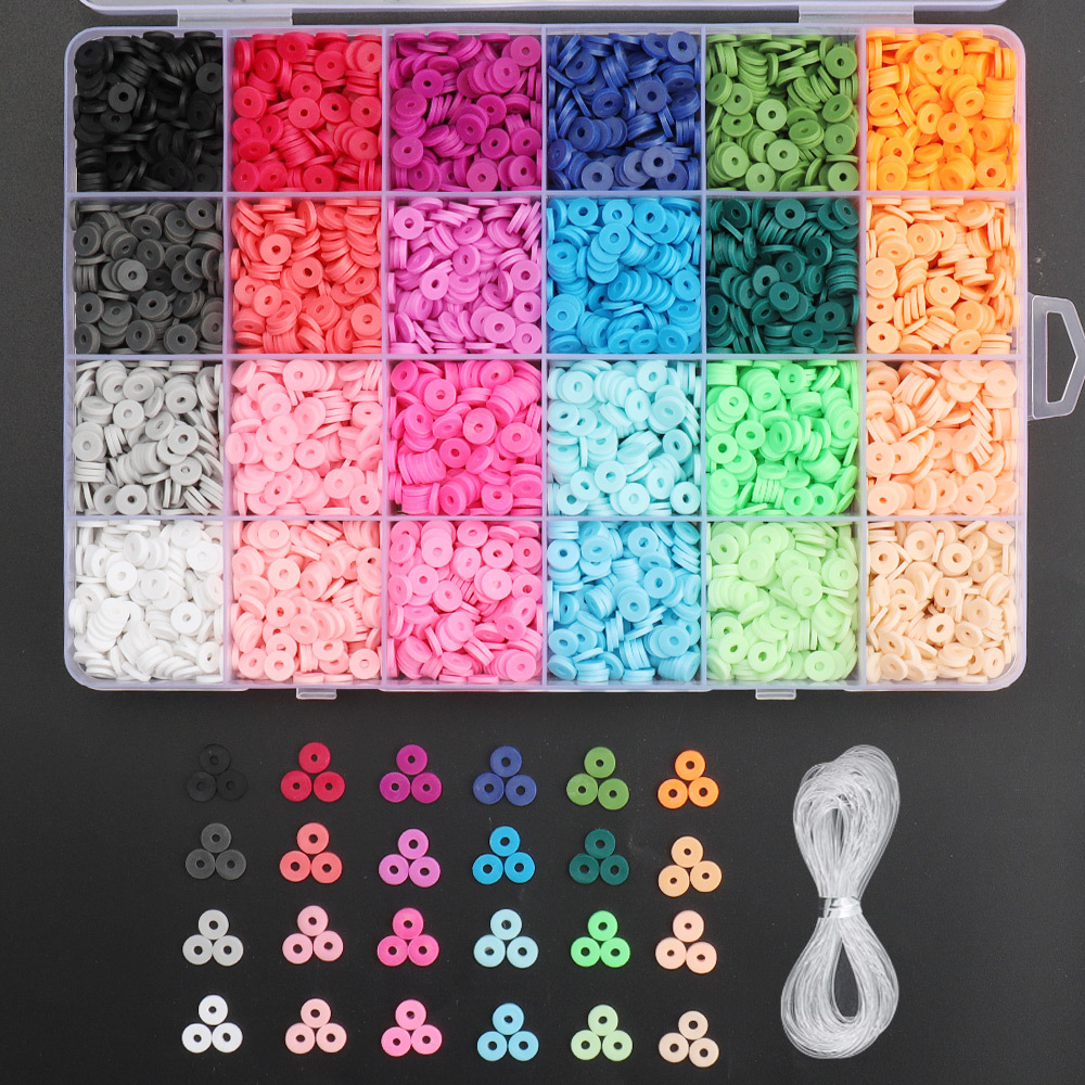 TEMU 6000pcs Of Polymer Clay Bead Jewelry Set For Bracelets And Necklaces, Including Loose Beads And Additions For Handmade Projects