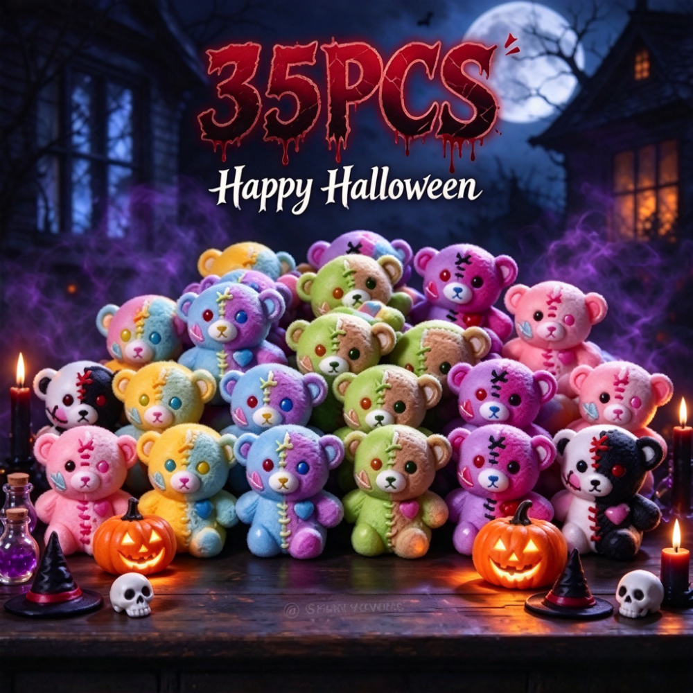 TEMU 35pcs Mixed Horror Bear Resin Figurines, Perfect For Halloween, Christmas Decorations, Car Ornaments, Desk Decor, And Party Decorations