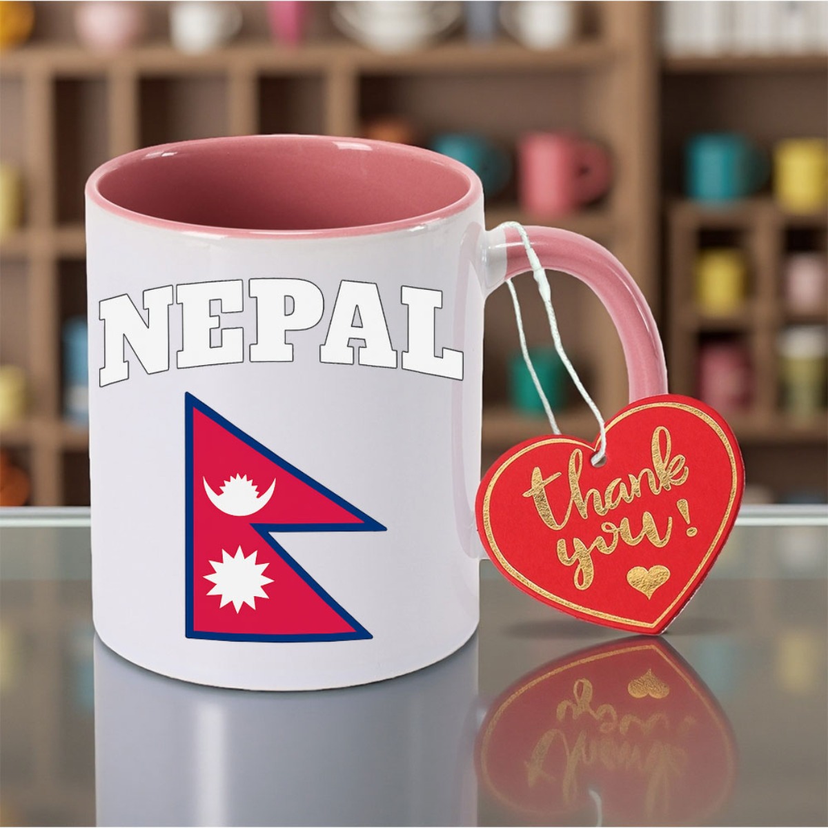 1pc Nepal Flag & NEPAL Text Ceramic Mug - 11oz Coffee Cup with Nepal National Emblem Print, Tea Cup for Home, Office, Holiday Gifts (Scratch-Resistant)