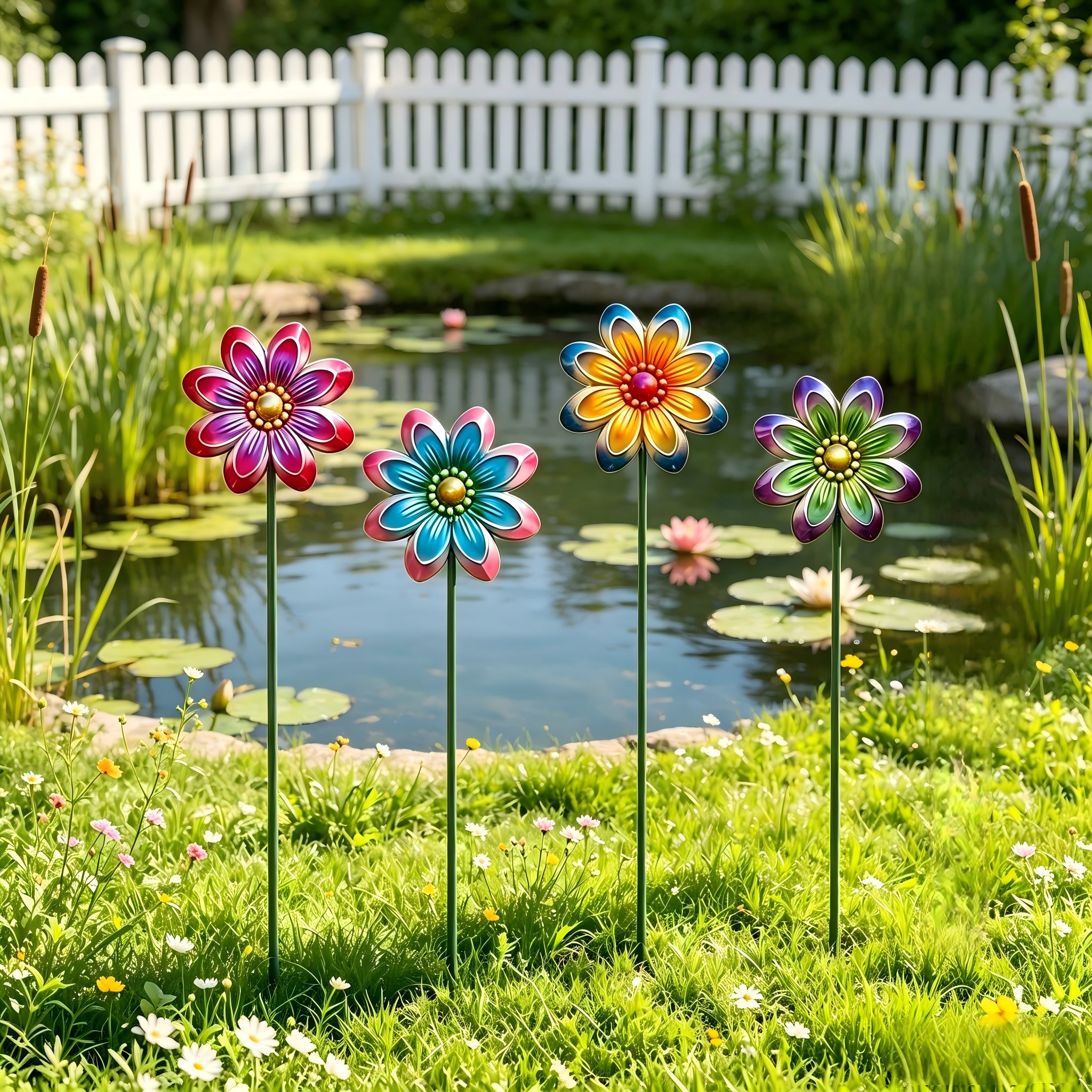 TEMU 2d Flat, [2d Flat] 4pcs 4pcs Outdoor Acrylic Garden Stake Decorations Suitable For Landscape, Rustic Floral Yard Stakes With Colorful Flower