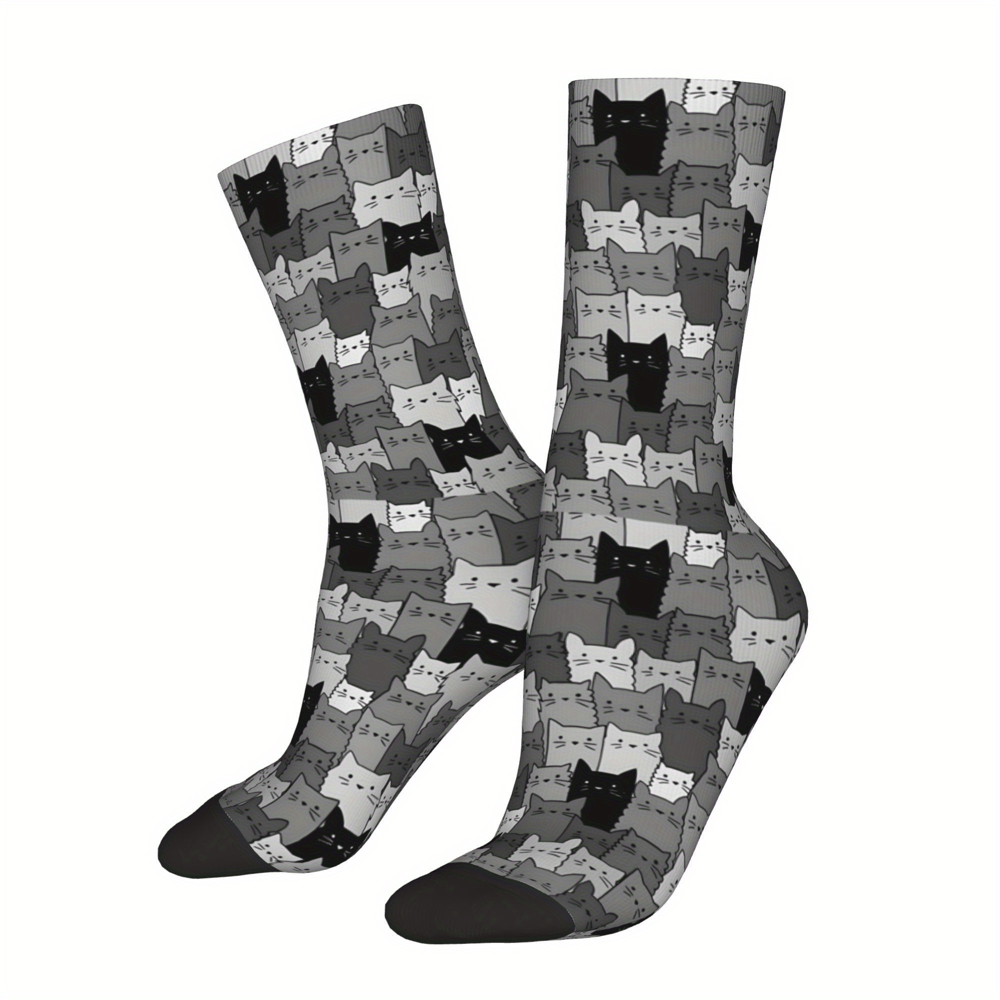 TEMU Silent Cats Monochromatic Men's Socks Novelty Spring Summer Autumn Winter Stockings 2d Print Design