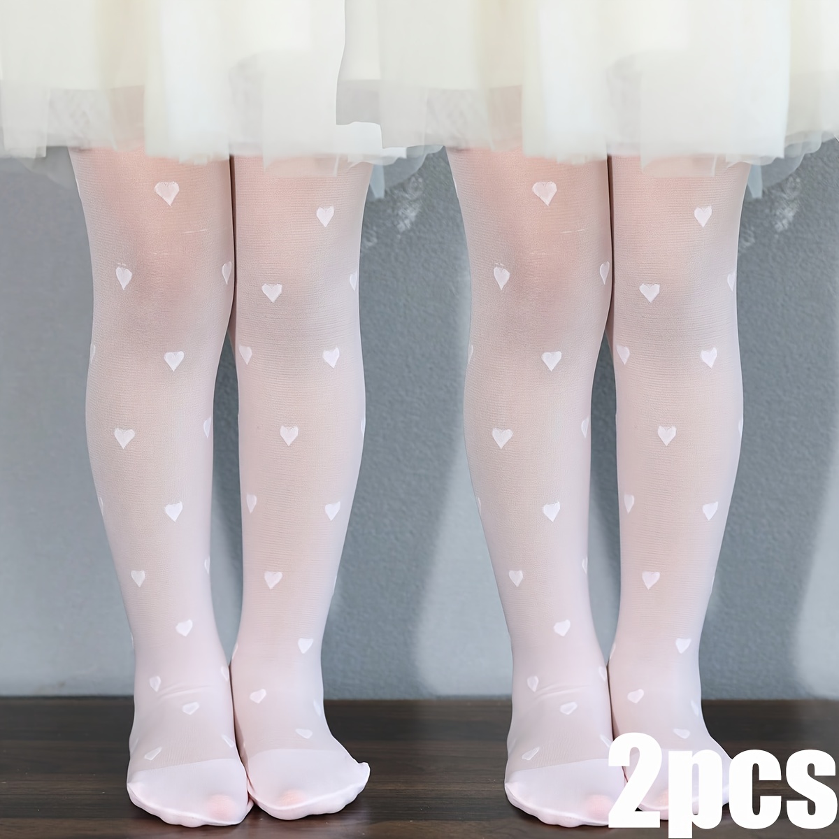 Image of 2-pc Girls' Heart Print Ultra-thin Footed Dance Tights Tight Elastic Pantyhose Anti-mosquito Socks Suitable For Layer