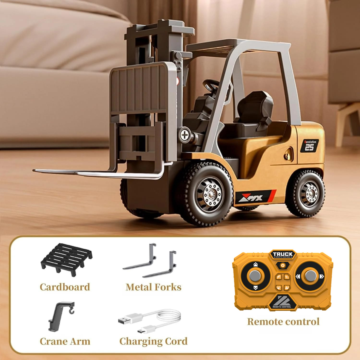 TEMU Mini Rc Forklift, 1/64 Forklift Truck Toys Rechargeable, App And Remote Control, 2 In 1 Transformable Lift Fork And Hook, Mini Rc Birthday Gifts
