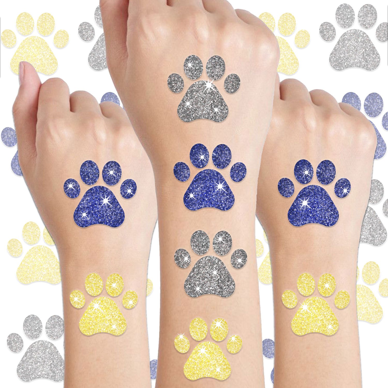Image of 4 Sheets Paw Tattoo Gliter Paw Temporary Tattoos Face Tattoo Stickers Body Accessories Pupply Pet Reward