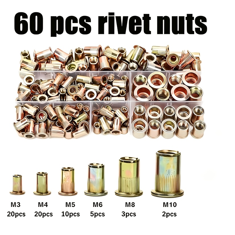 TEMU Rivet Nut Tool Set, -plated Embedded Threaded Nut Combination Set, M3-m10 Specifications, Suitable For Car Bumpers, License Plates, Doors, And