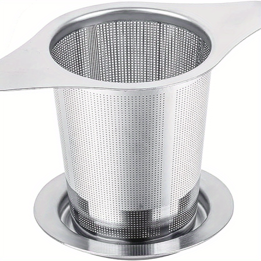E-shop 2er-Set (inkl. Teesieb + Basis) Edelstahl Teefilter mit Doppelgriff, großes Fassungsvermögen, geeignet für Becher, Teekanne, lebensmittelecht,
