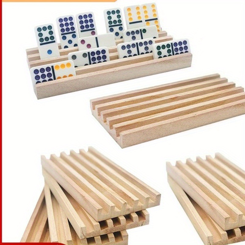 TEMU Single Piece Wooden Base Stand For Dominoes, Featuring A Double 12-tile Tray And Holder For , Standing Shelf