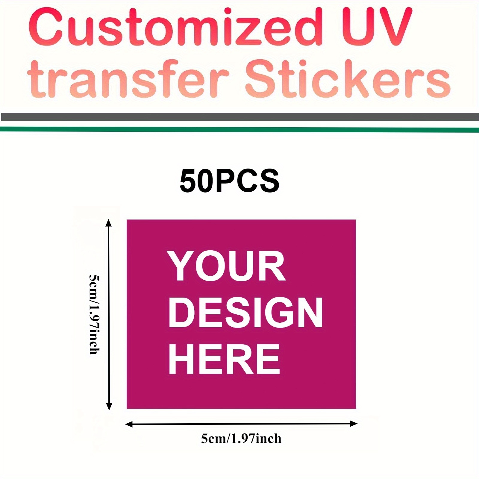 TEMU Pegatinas de Transferencia UV TDF Personalizadas, Paquete de 50 unidades, Patrones y Logotipos de 2-8Cm/0.79-3.15In, Personalización de