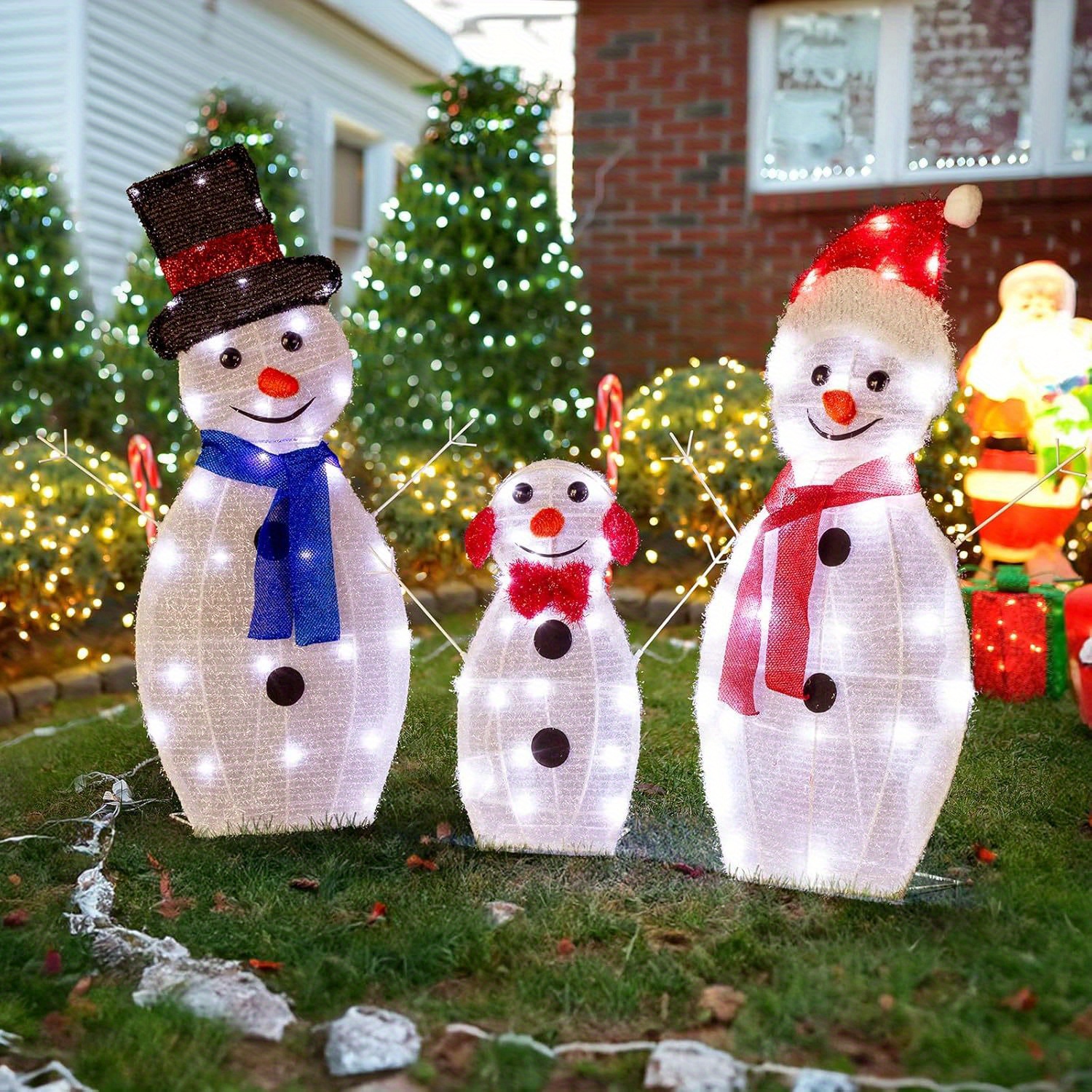 TEMU Bonnlo Led Snowman Family Outdoor Christmas Decor Waterproof 2d 3pcs With Lights For Patio Yard Front Door Indoor Room244